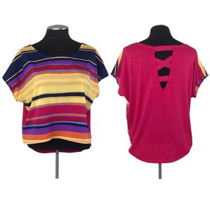 Weavers - Multicolor Striped Cross-back Cropped Top - Medium